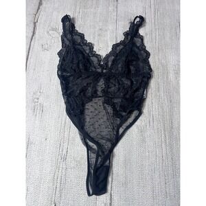 Garmol Black Lace Polka Dot Teddy Bodysuit Women's Size M
